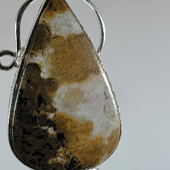 Dendritic Jasper Pendant Necklace – Teardrop Stone + 20" Silver Snake Chain - Picture 3 of 10